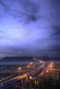 City transportation scenery of high way with with light under blue sky in Taiwan, Asia.