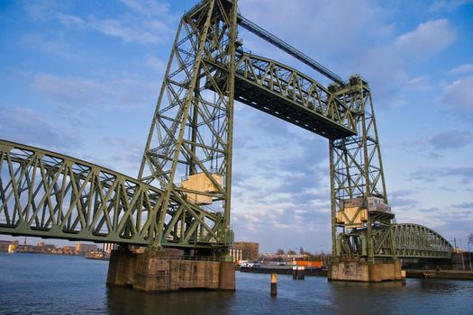 Monumental old iron liftingbridge "Koningshavenbrug", Rotterdam, Netherlands 