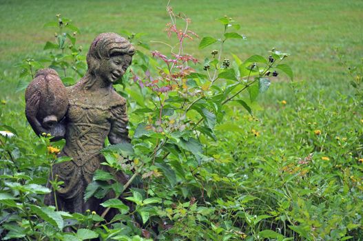 Girl statue in garden - background