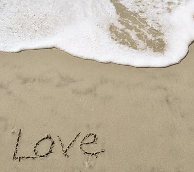 Love written in the sand with wave 11