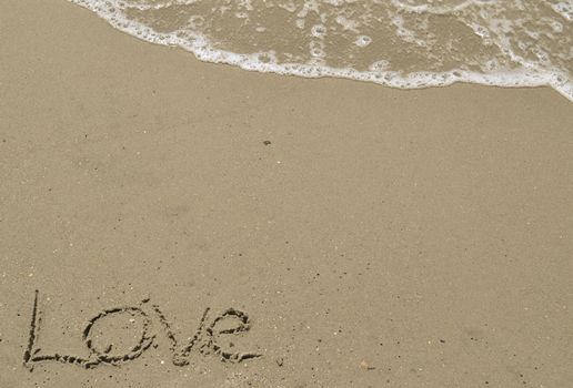 Love written in the sand with wave 2