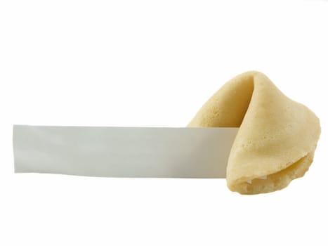 Fortune cookie with blank fortune isolated on white