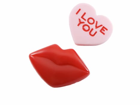 Red lips and heart shape with i love you on it, isolated on white