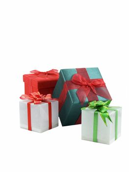 Several christmas presents isolated on a white background