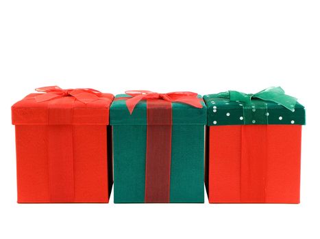 Several christmas presents isolated on a white background