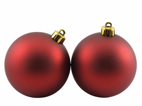 Two red christmas ornaments isolated on white