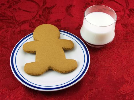 Gingerbread cookie and a glass of milk left for santa