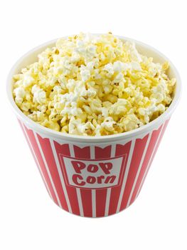 Bucket of popcorn isolated on a white background