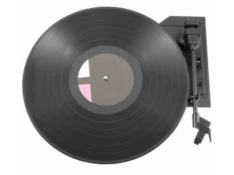 Vinyl record on a turntable isolated on white