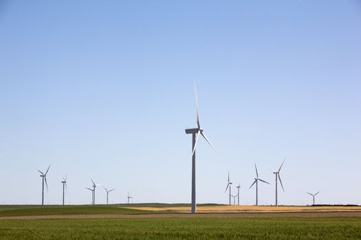 A wind turbine farm on the beautiful prairies
