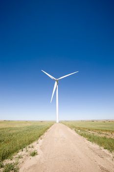 A wind turbine on the flat prairie