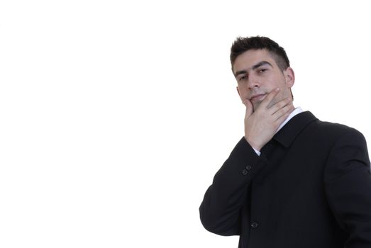 young businessman thinking in a white background