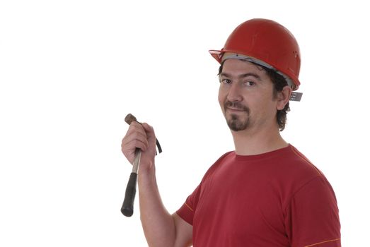 man with working tool in white background