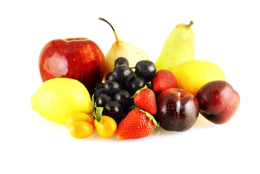 various of fresh ripe fruits over white background