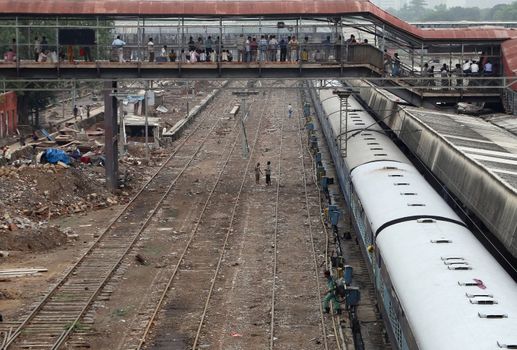 Locomotive at the station in New Delhi - India