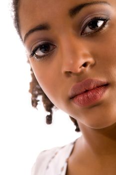 Close up of a african womans face in the studio
