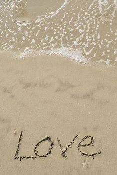 Love written in the sand with wave 14