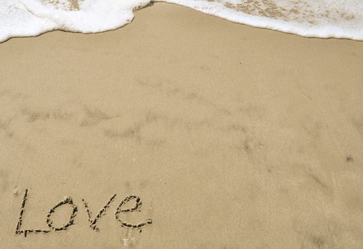 Love written in the sand with wave 9