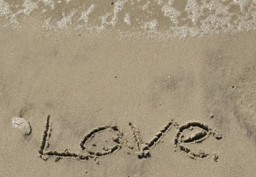 Love written in the sand with wave 19