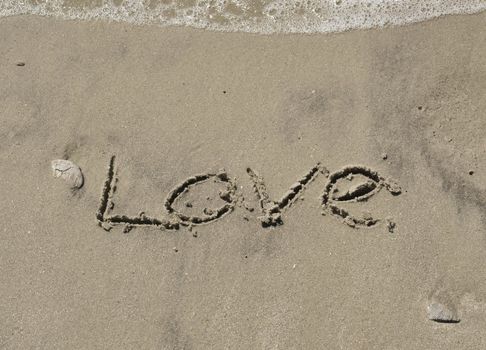 Love written in the sand with wave 17
