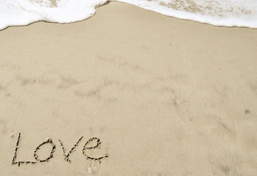 Love written in the sand with wave 24