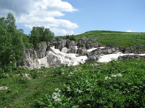Rock, stone, block, rocky, the main Caucasian ridge; relief; a landscape; a hill; a panorama; mountains; Caucasus