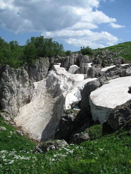 Europe; Russia; flora; the Alpine meadows; vegetation; a distance; summer; greens; flowering; plants; flowers