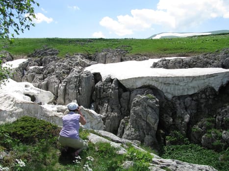 Europe; Russia; flora; the Alpine meadows; vegetation; a distance; summer; greens; flowering; plants; flowers, people