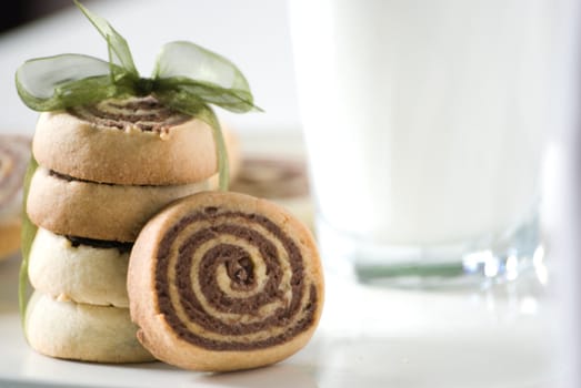 Spiral cookies  and a glass of milk