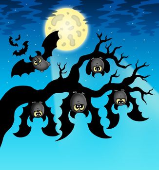 Cartoon bats with full moon - color illustration.