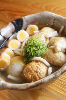 Noodle with onion and dumpling.