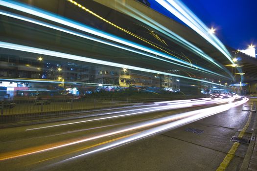 Modern Urban City with Freeway Traffic at Night, hong kong 