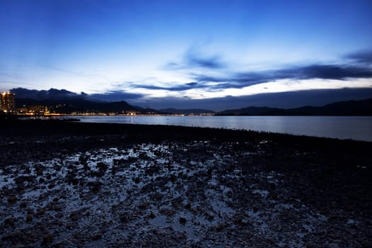 sunrise beach in hong kong and lights