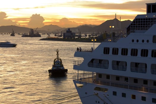 Photo of Cruise Ship at sunset in hong kong