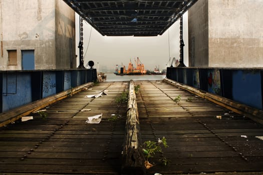 old desert car ferry dock in hong kong