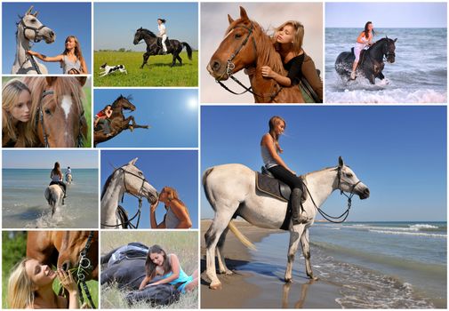 composite image with young woman and her best friend horse 
