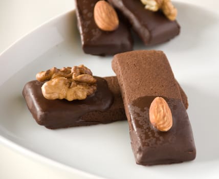 Chocolate biscuit with walnut and almond