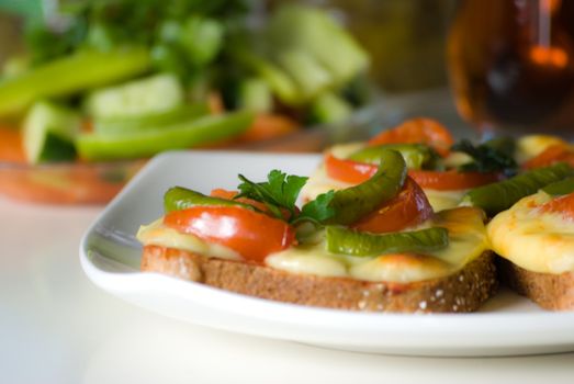 homemade pizza  with fresh tomato and pepper