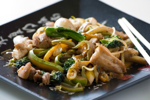 Asian stir fried noodles with vegetable.