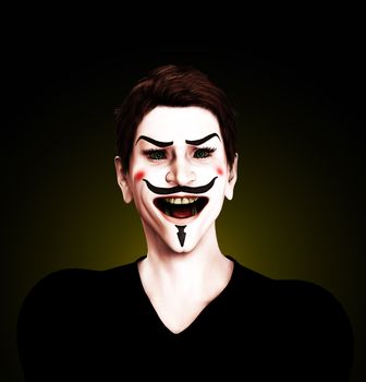 Close up view of an insane Guy Fawkes.
