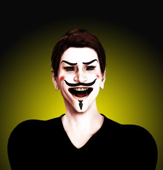 Close up view of an insane Guy Fawkes.
