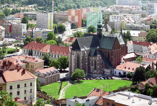 Brno cathedral of saint Peter and Paul from top view