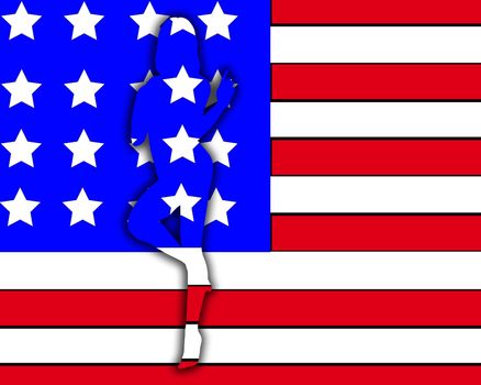 A outline of a sexy women against the American flag.
