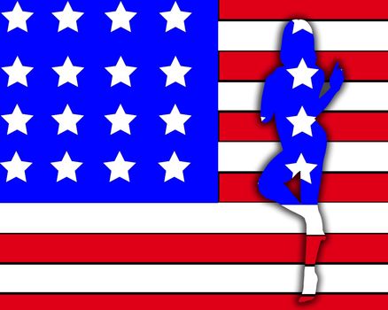 A outline of a sexy women against the American flag.