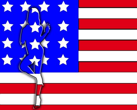 A outline of a sexy women against the American flag.