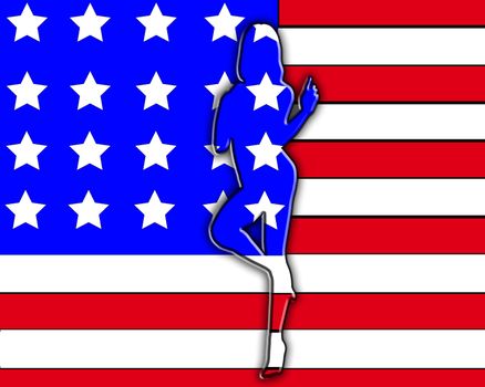 A outline of a sexy women against the American flag.