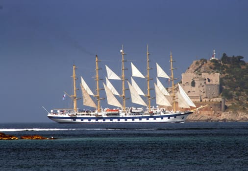 big sail ship and old fortress