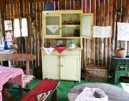 retro styled room with wooden furniture