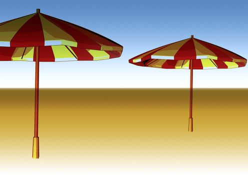 sketched illustration of two beach umbrellas