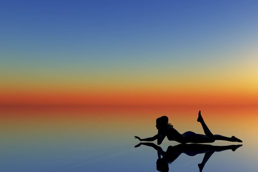 woman lying down with colourful background